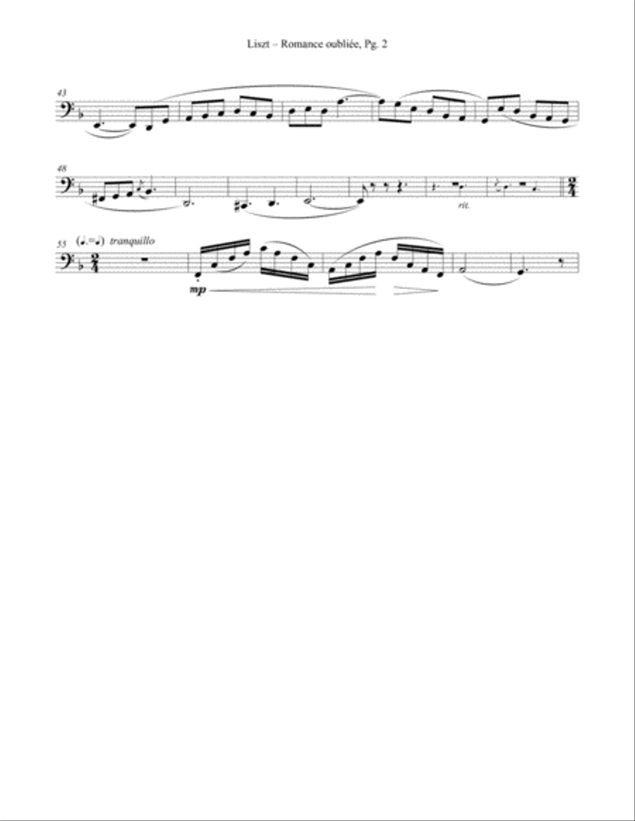 Romance oubliée (Forgotten Romance) for Tuba or Bass Trombone & Piano Bass Trombone scores gallery preview page 3