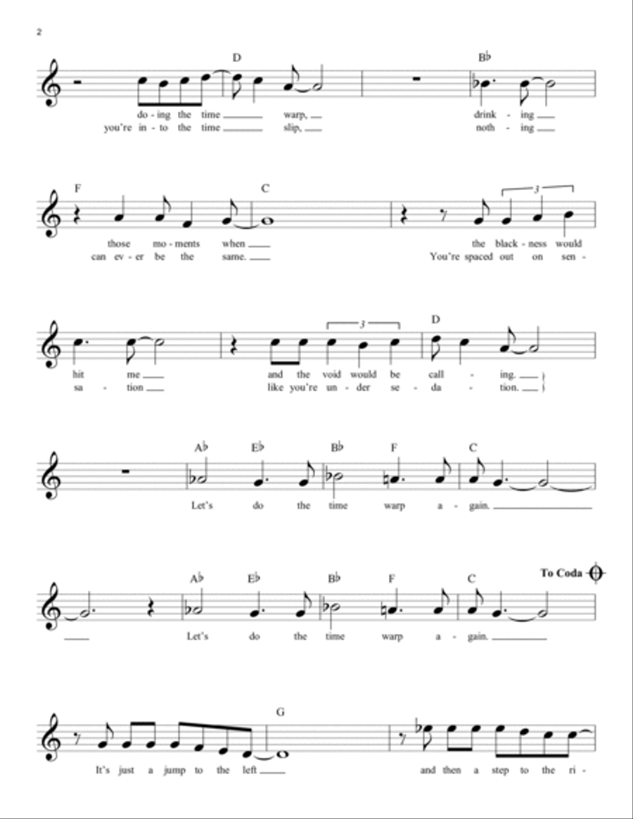 Time Warp (from The Rocky Horror Picture Show) Piano scores gallery preview page 2