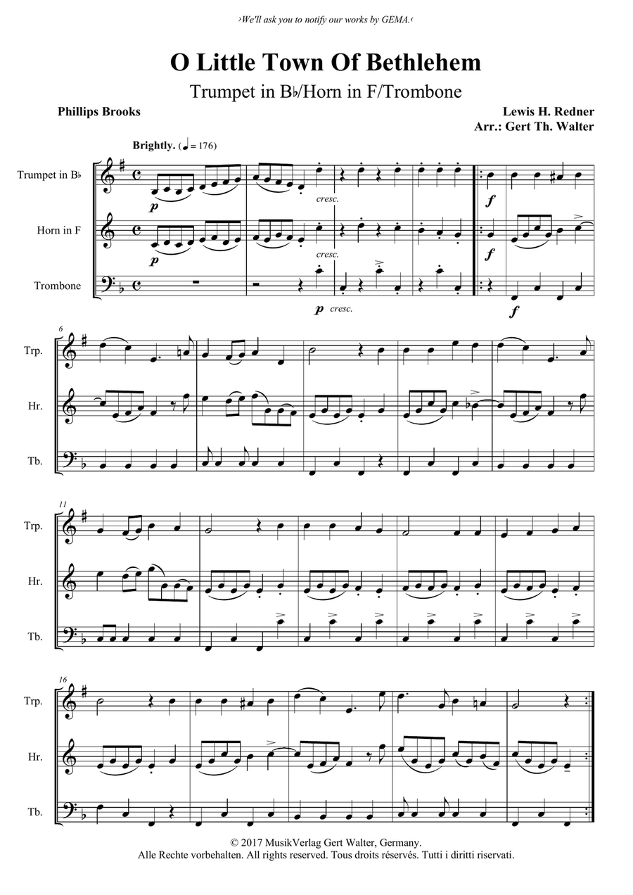 O Little Town Of Bethlehem Horn scores gallery preview page 1