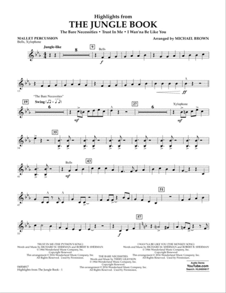 Highlights from The Jungle Book - Mallet Percussion Concert Band scores gallery preview page 1