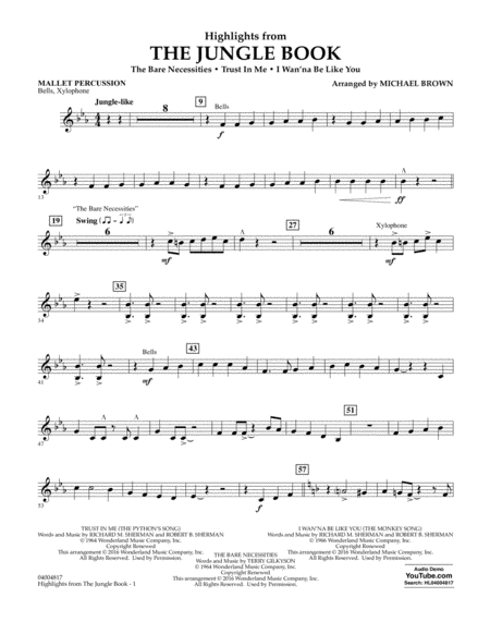 Highlights from The Jungle Book - Mallet Percussion by Michael Brown Percussion - Digital Sheet Music