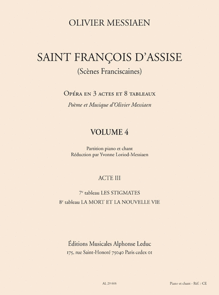 Saint Francois D'assise, Vol. 4 (acte Iii, 7e Et 8e Tableaux) Reduction Chan