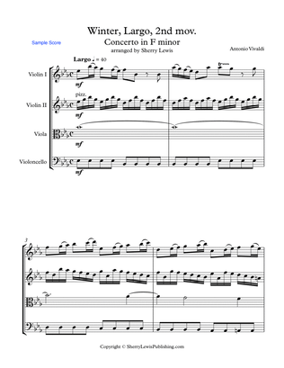 CONCERTO IN F MINOR, WINTER, 2st. Mov. (Largo), String Quartet, Intermediate Level for 2 violins, vi