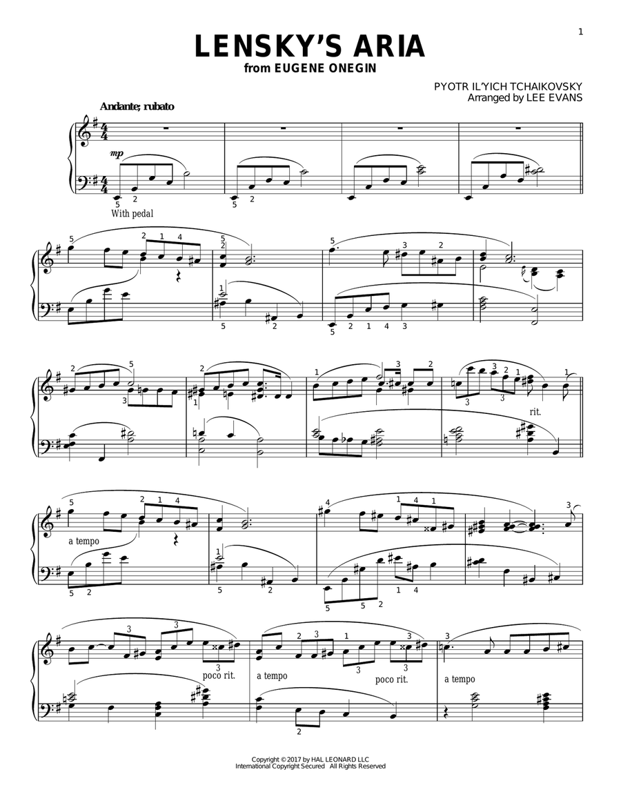 Lenski's Aria (arr. Lee Evans) Piano Solo scores gallery preview page 1