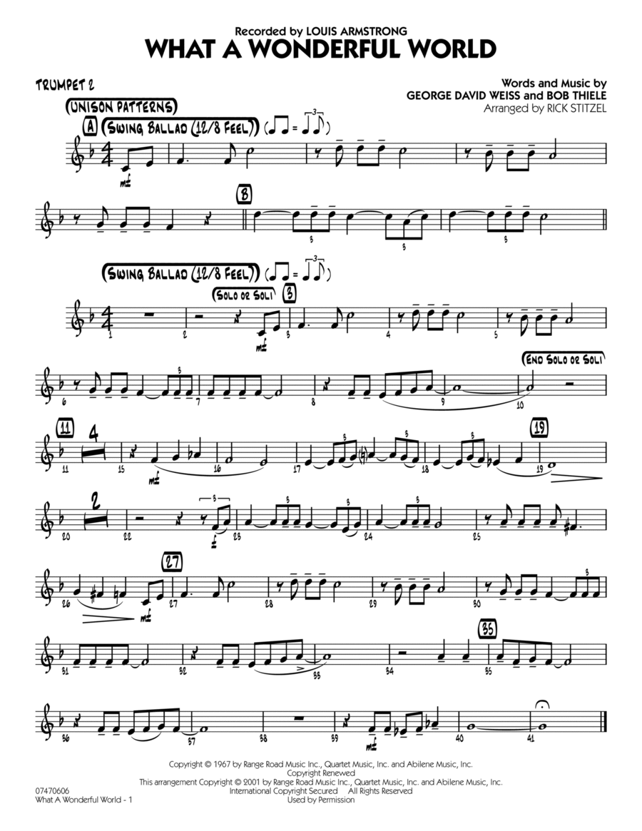 What a Wonderful World (arr. Rick Stitzel) - Trumpet 2 Jazz Ensemble scores gallery preview page 1