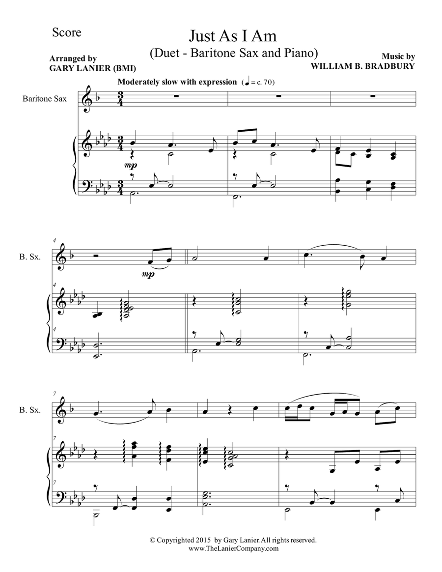Gary Lanier: 3 HYMNS of COMMITMENT (Duets for Baritone Sax & Piano) Woodwind Duet scores gallery preview page 2