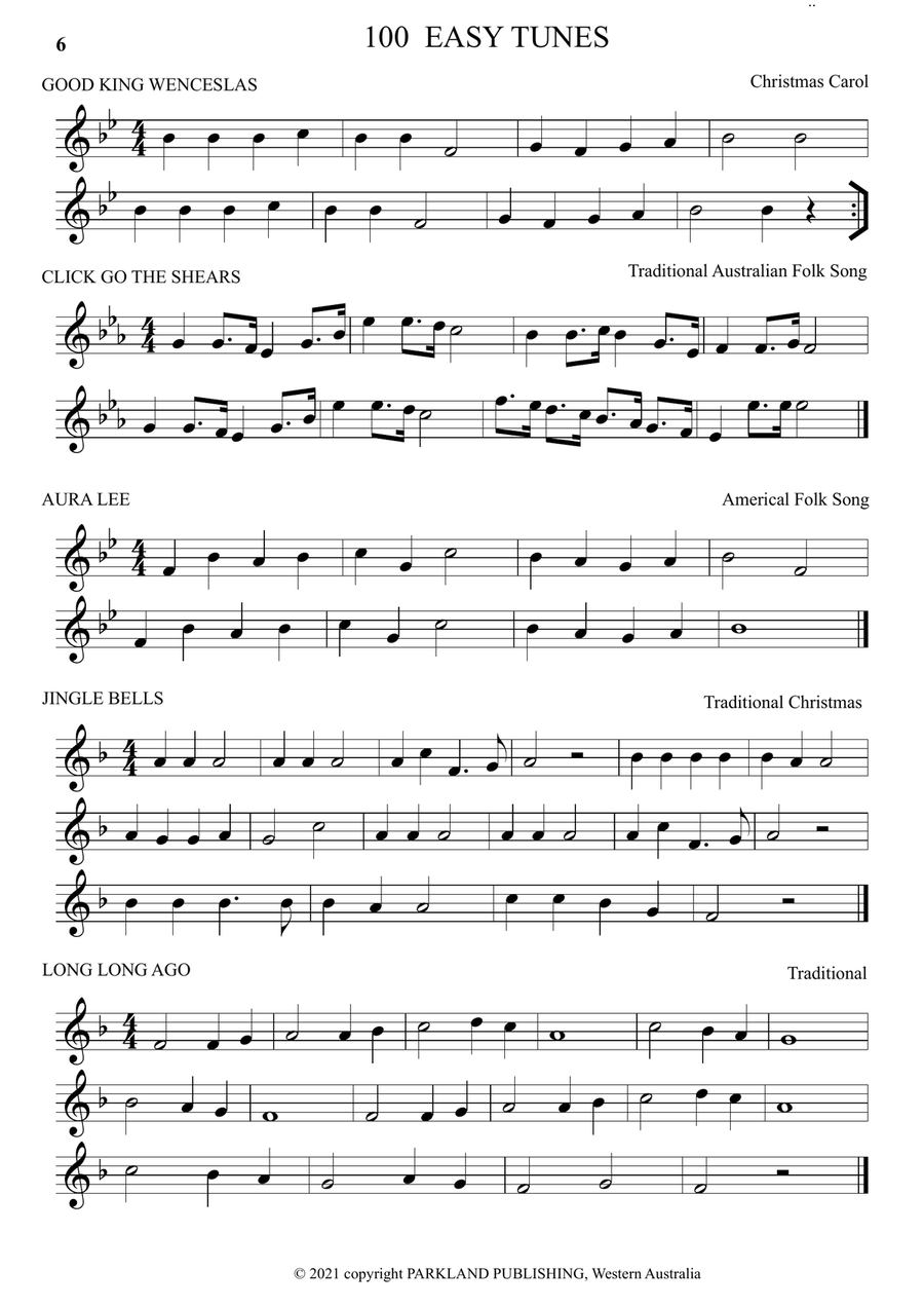 A LEARN TO PLAY book of 100 EASY TUNES & 10 EASY DUETS for Beginner HORN,TREBLE CLEF Brass Duet scores gallery preview page 6