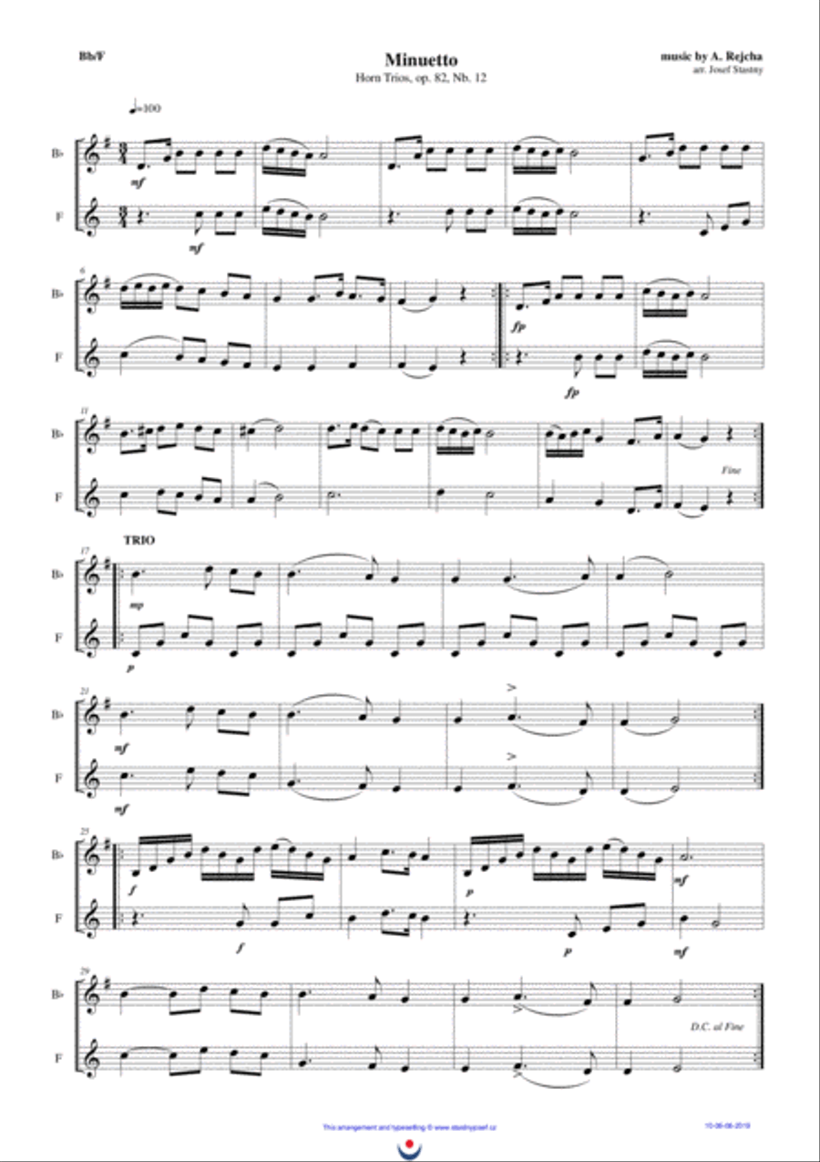 Minuetto Nb. 12 (brass duet Nb. 10 - Bb/F) Brass Duet scores gallery preview page 1