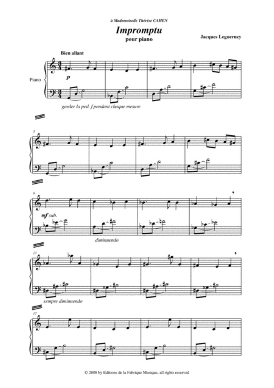 Jacques Leguerney: Impromptu for piano Piano Solo scores gallery preview page 3