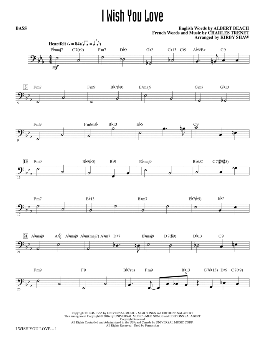 I Wish You Love - Bass I Wish You Love - Bass Choir scores gallery preview page 1