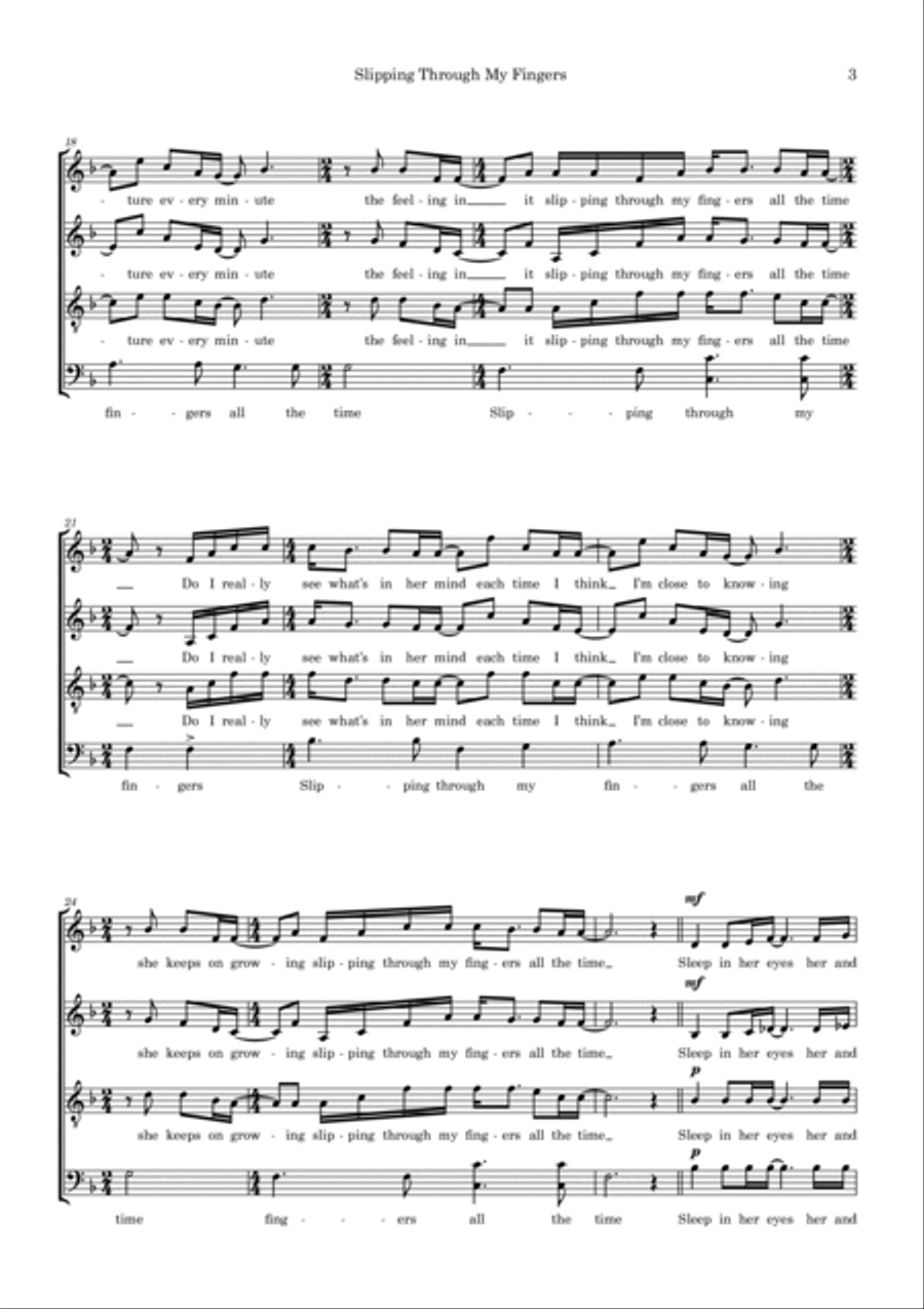 Slipping Through My Fingers 4-Part scores gallery preview page 3