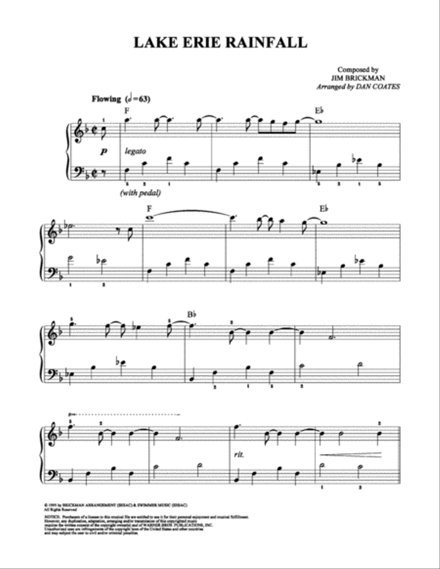 Lake Erie Rainfall Easy Piano scores gallery preview page 1