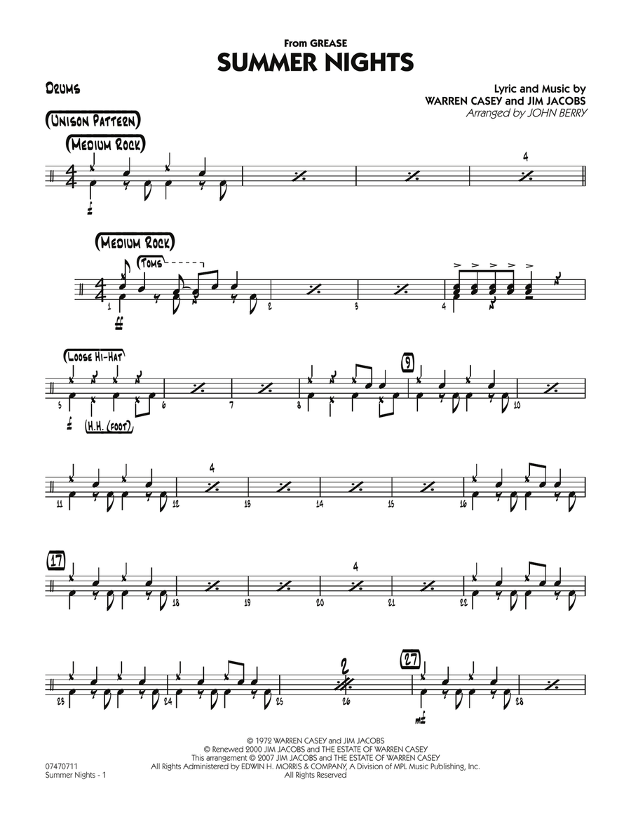 Summer Nights (from Grease) - Drums Jazz Ensemble scores gallery preview page 1