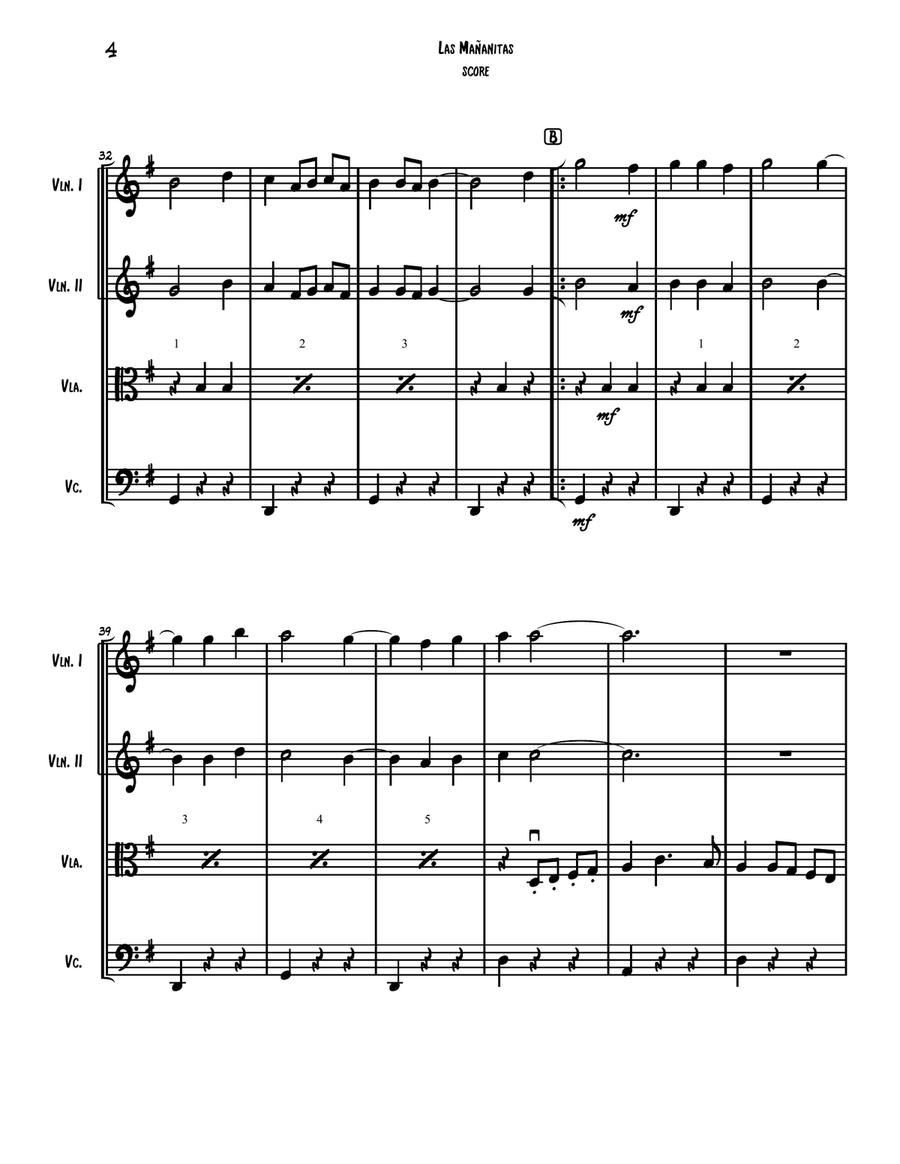 Las Mañanitas (Mexican Birthday Song) for String Quartet String Quartet scores gallery preview page 5