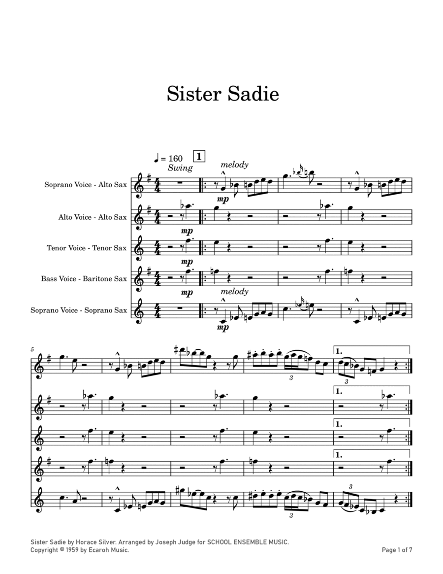 Sister Sadie Saxophone Quartet scores gallery preview page 1