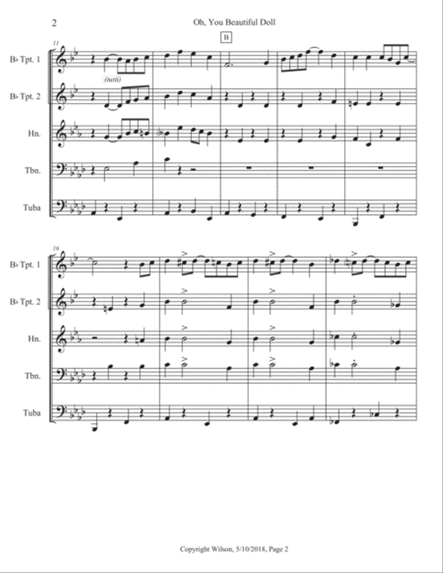 Oh, You Beautiful Doll Oh, You Beautiful Doll Brass Quintet scores gallery preview page 3