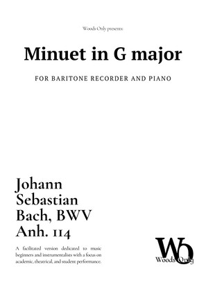 Book cover for Minuet in G major by Bach for Bass Recorder and Piano