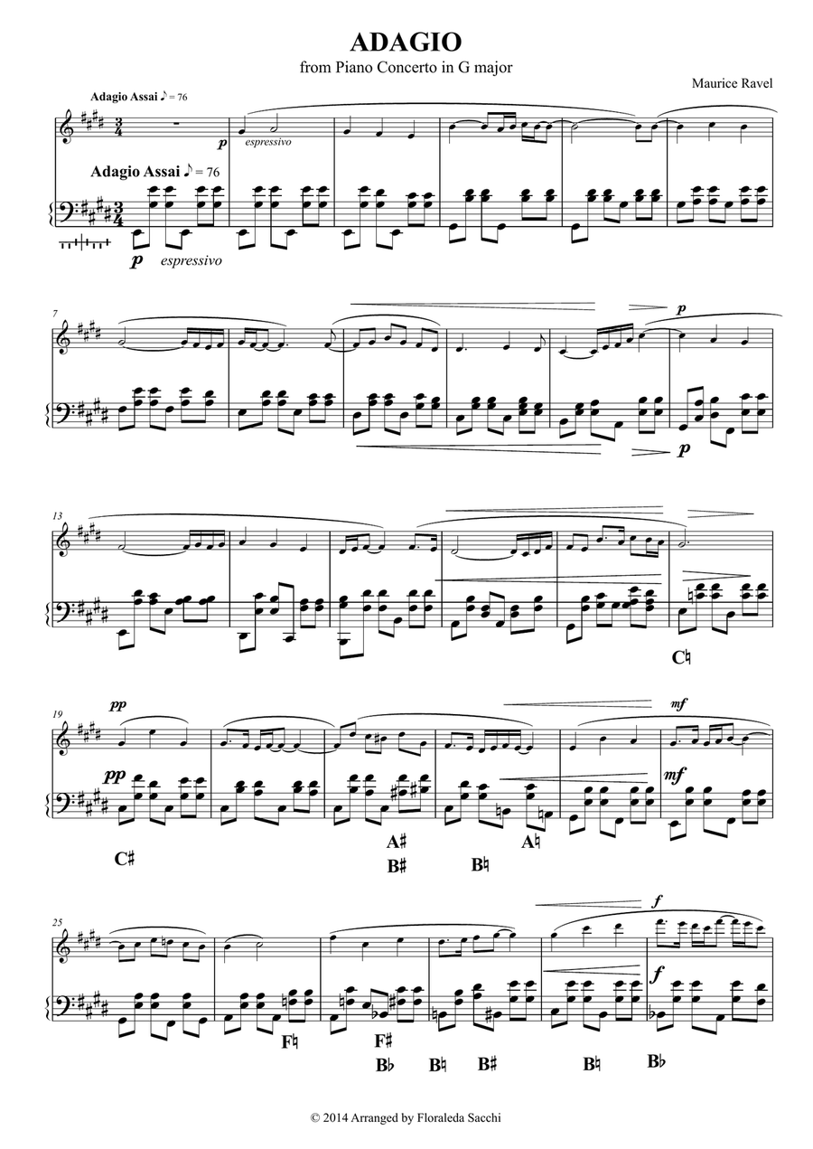 Adagio assai, from Piano Concerto in G major, For Flute and Harp Flute scores gallery preview page 3