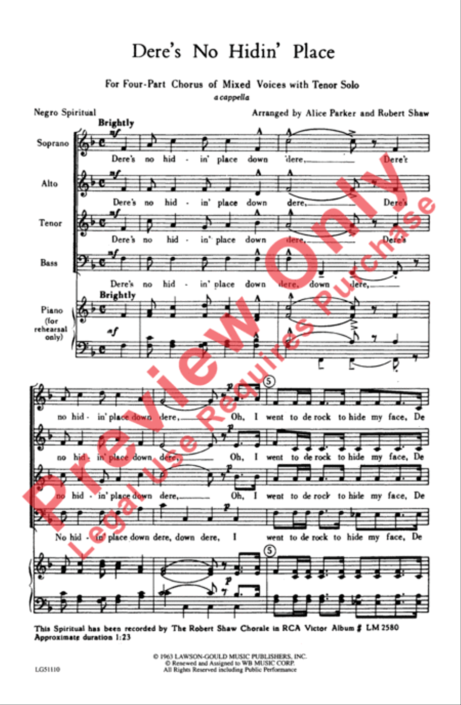 Dere's No Hidin' Place Dere's No Hidin' Place 4-Part scores gallery preview page 2