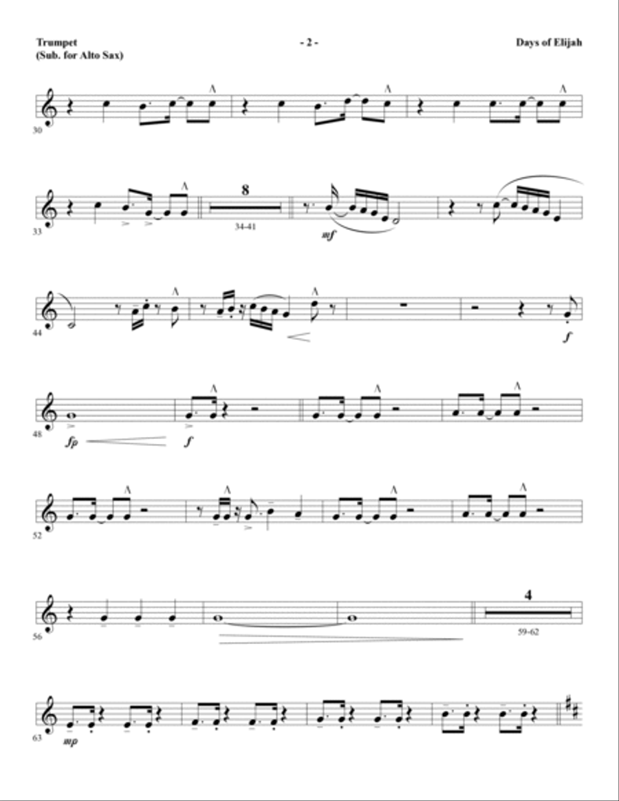 Days of Elijah (arr. David Angerman) - Trumpet (sub. Alto Sax) Choir scores gallery preview page 2
