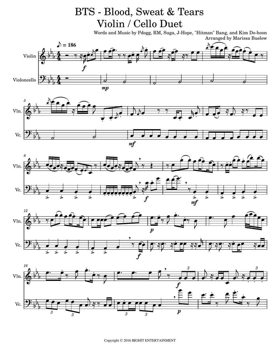 Blood, Sweat, Tears String Duet scores gallery preview page 1
