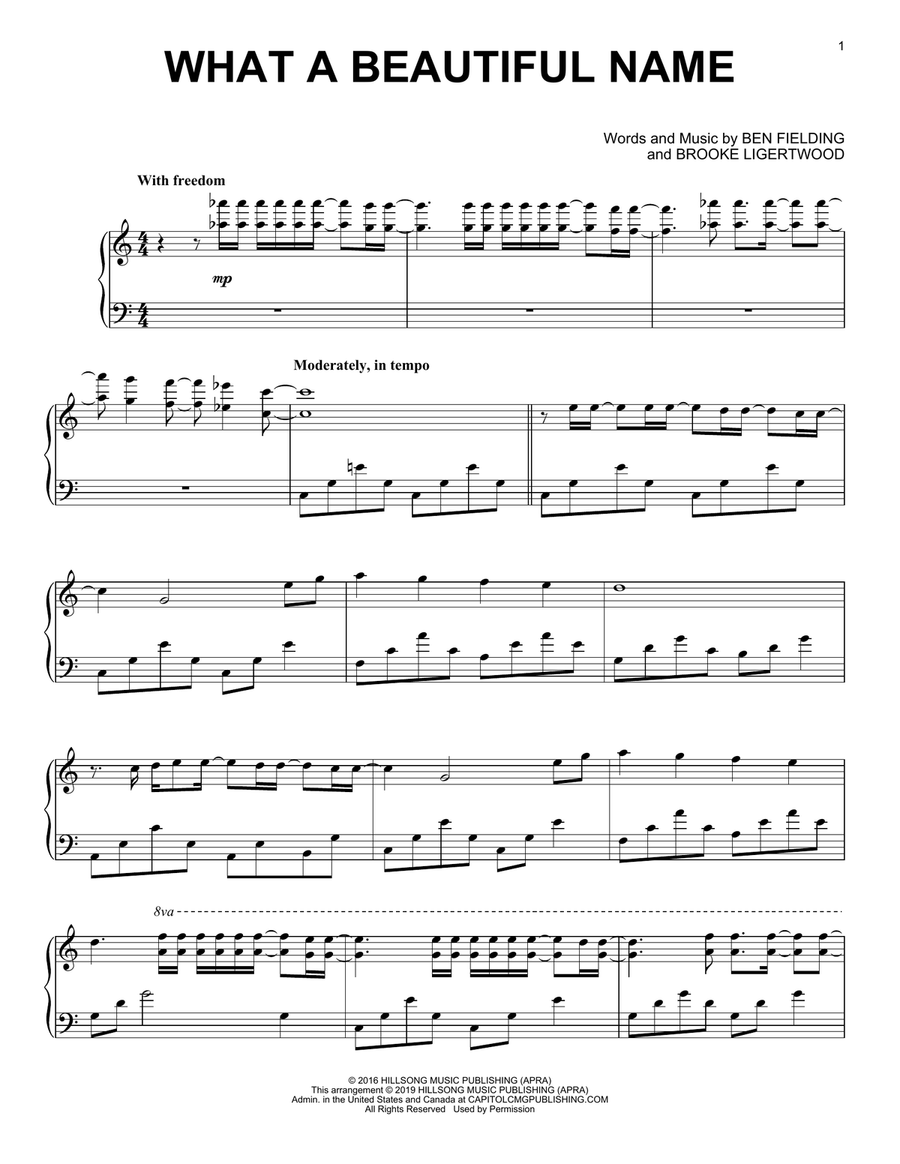 What A Beautiful Name Piano Solo scores gallery preview page 1