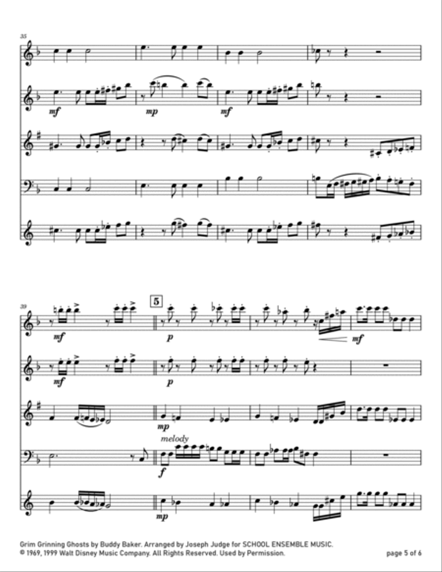 Grim Grinning Ghosts Woodwind Quartet scores gallery preview page 5