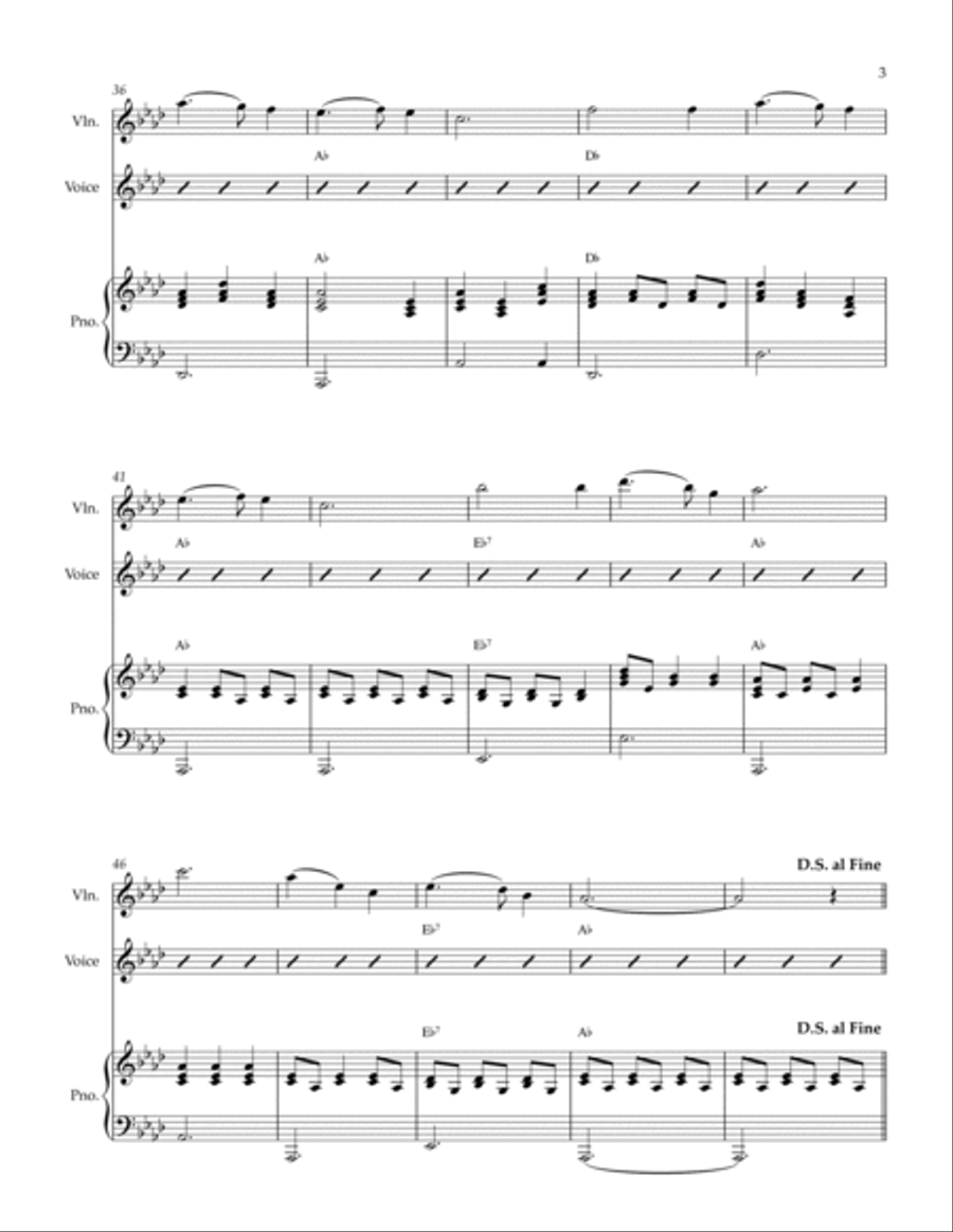 Silent Night for Vocal Solo with Violin and Piano Accompaniment (Christmas) Voice Solo scores gallery preview page 3