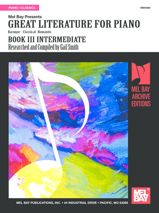 Book cover for Great Literature for Piano Book 3 (Intermediate)