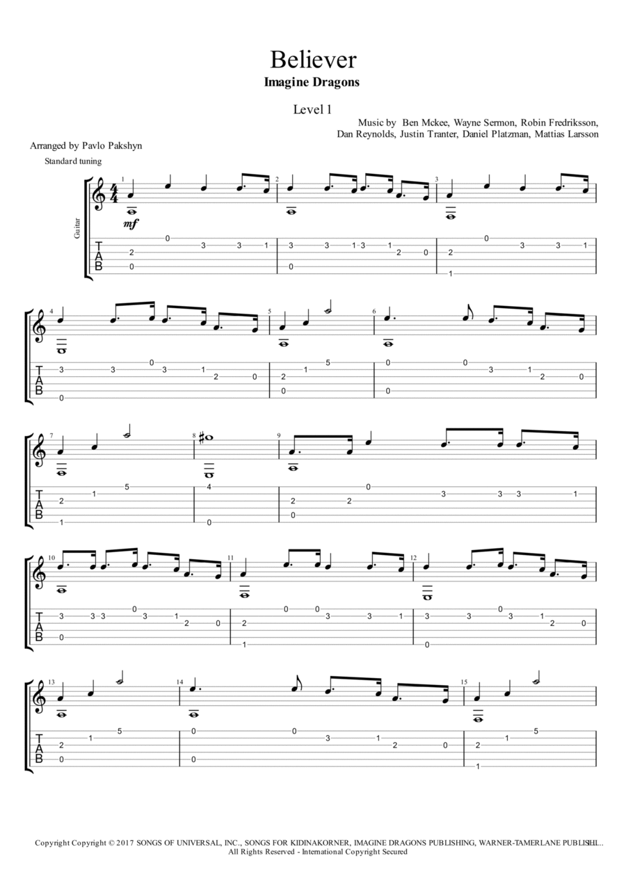 Believer Guitar Tablature scores gallery preview page 1