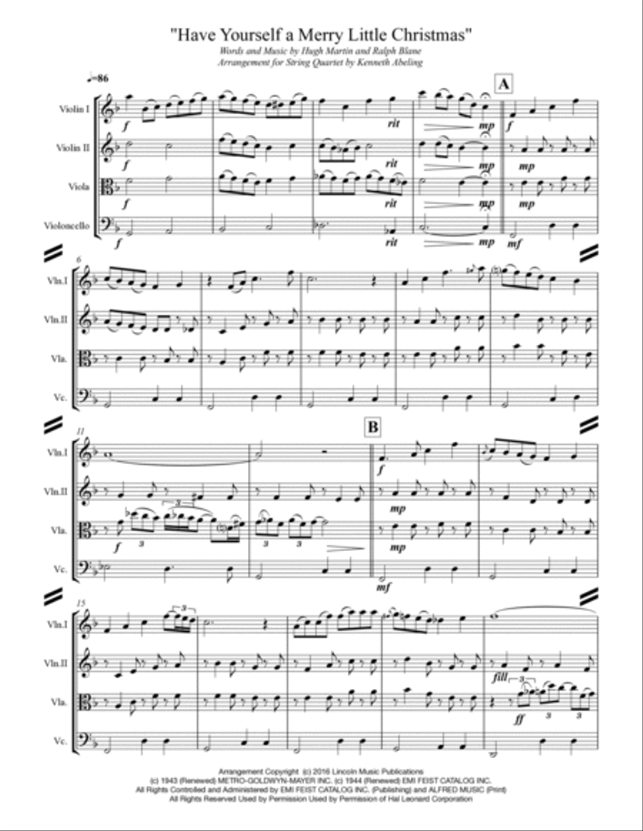 Have Yourself A Merry Little Christmas from MEET ME IN ST. LOUIS String Quartet scores gallery preview page 2