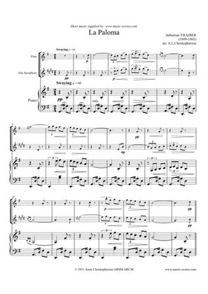 Book cover for La Paloma - Flute, Alto Sax and Piano