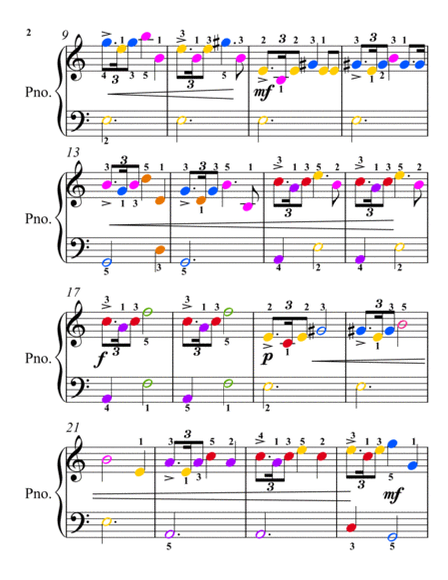 Ride of the Valkyries Easy Piano Sheet Music with Colored Notes