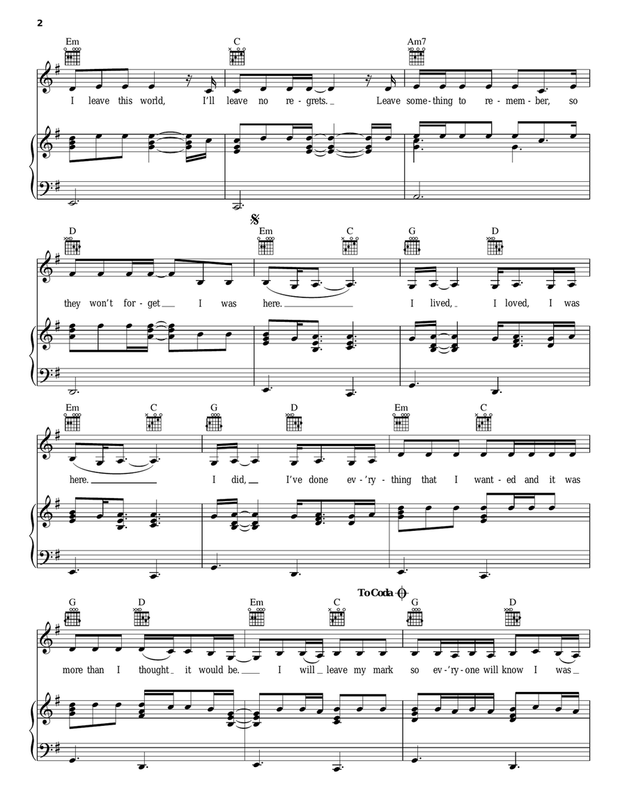 I Was Here Piano, Vocal, Guitar scores gallery preview page 2