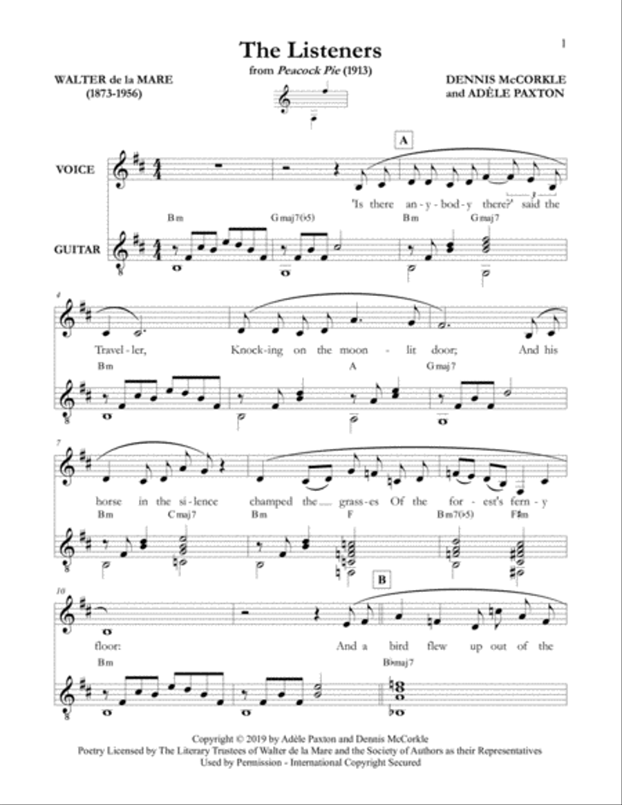 The Listeners - An Original Song Setting of Walter de la Mare's Poetry for VOICE and GUITAR: Key Bm Guitar scores gallery preview page 5