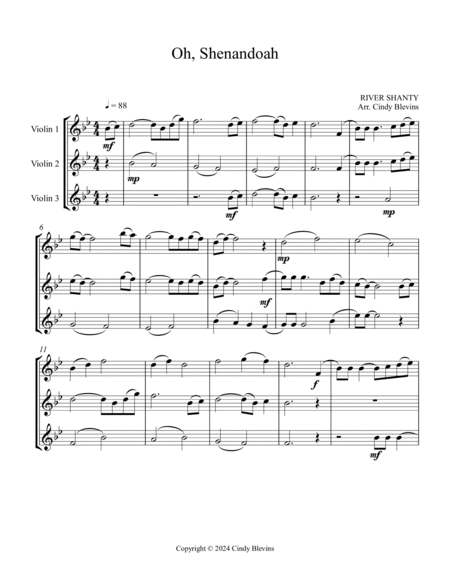 Oh, Shenandoah, for Violin Trio image number null