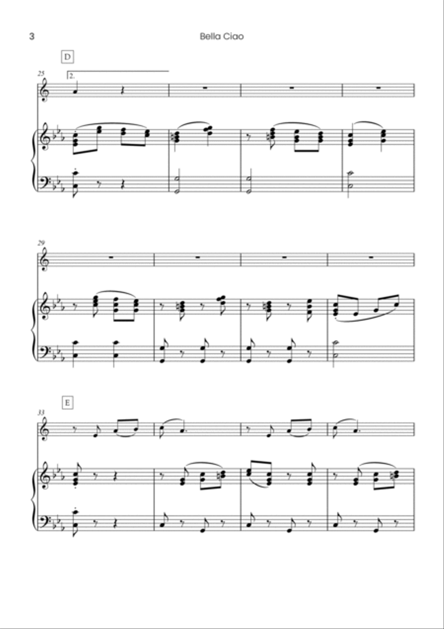 Bella Ciao - Solo alto saxophone and piano accompaniment (Easy) Alto Saxophone scores gallery preview page 4