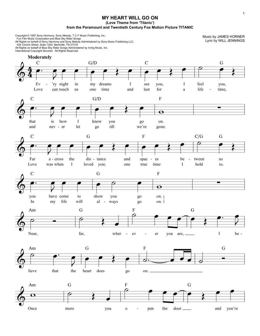 My Heart Will Go On (Love Theme From 'Titanic') Piano scores gallery preview page 1