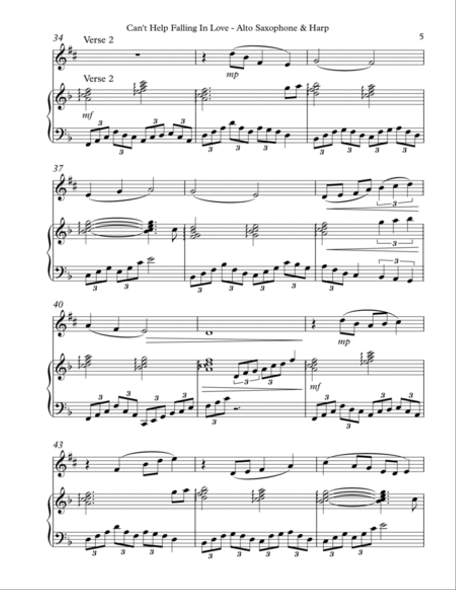 Can't Help Falling In Love Alto Saxophone scores gallery preview page 5