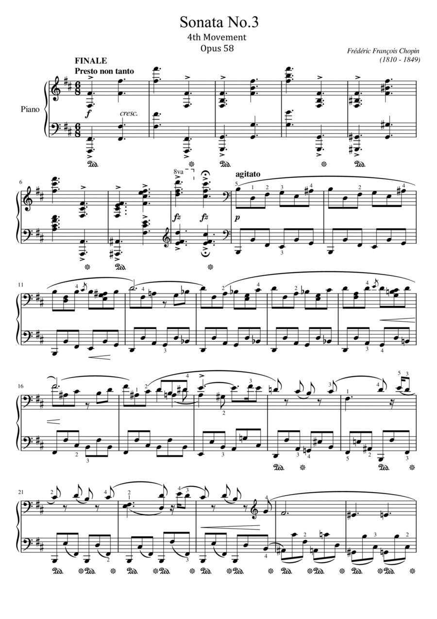 Chopin - Piano Sonata No.3, Op.58 4st Mov IV Finale - Original For Piano Solo With Fingering Piano Solo scores gallery preview page 1