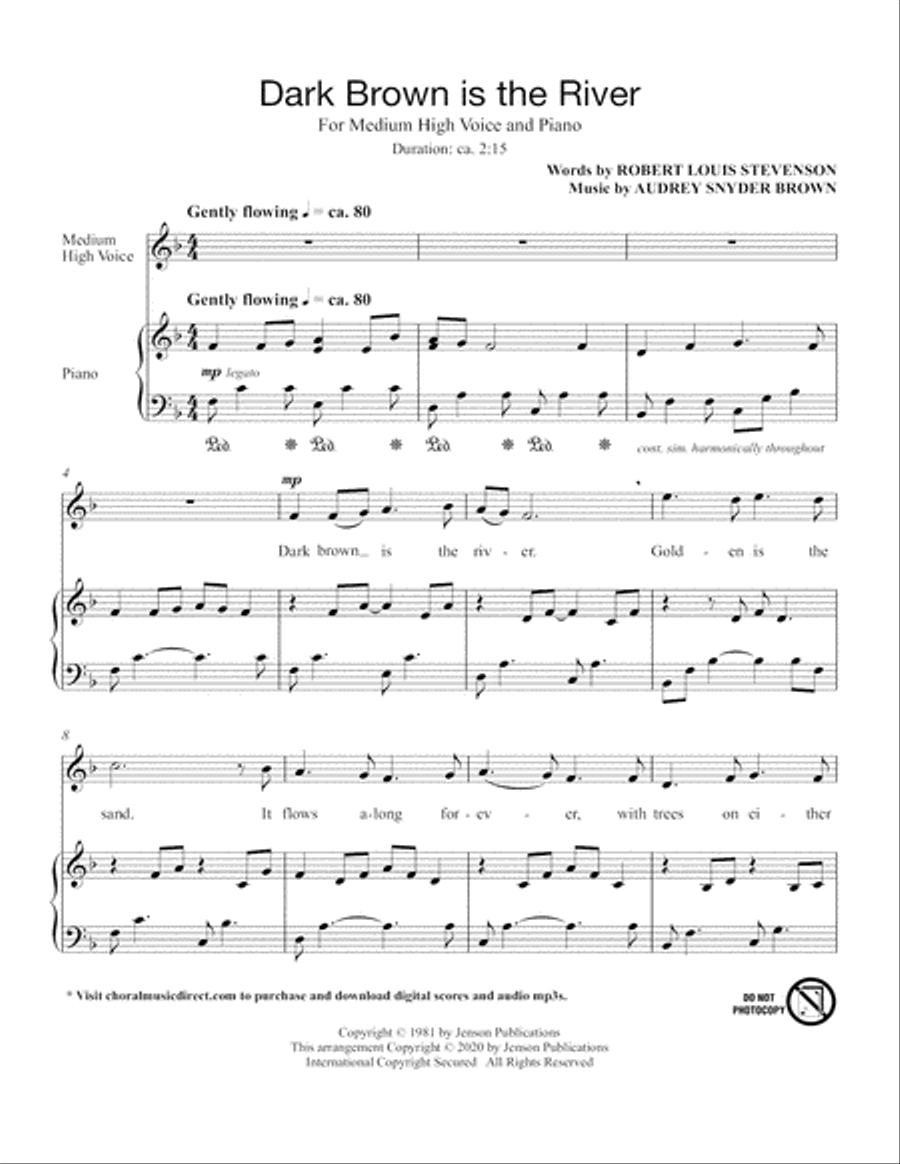 Dark Brown Is The River (Medium High Voice) (includes Audio) Choir scores gallery preview page 2