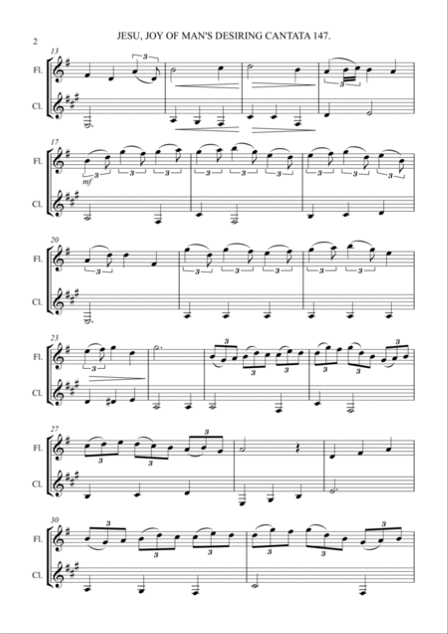 Jesu Joy of Man's Desiring from Cantata no.147 - FLUTE & CLARINET DUET Woodwind Duet scores gallery preview page 2