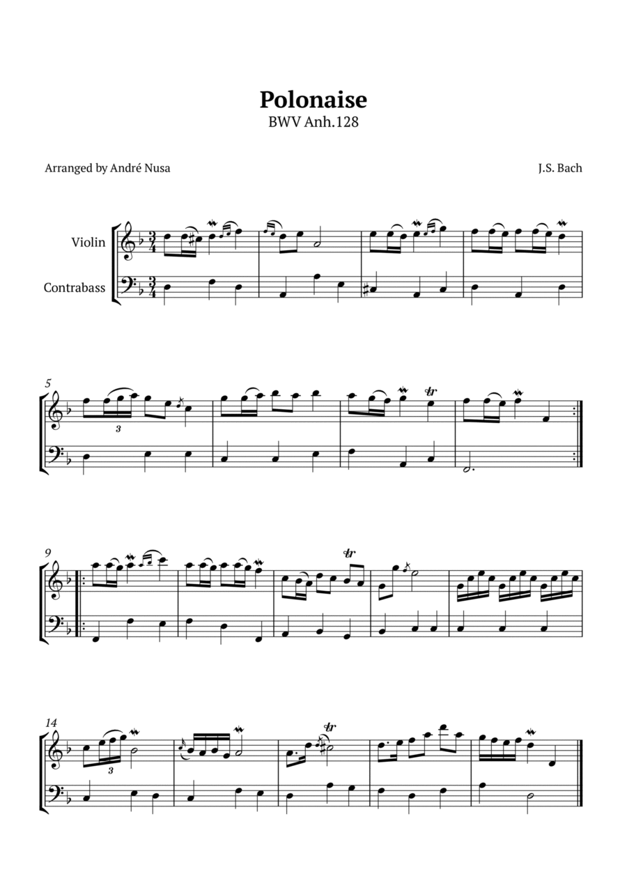 Polonaise BWV anh.128 String Duet scores gallery preview page 1