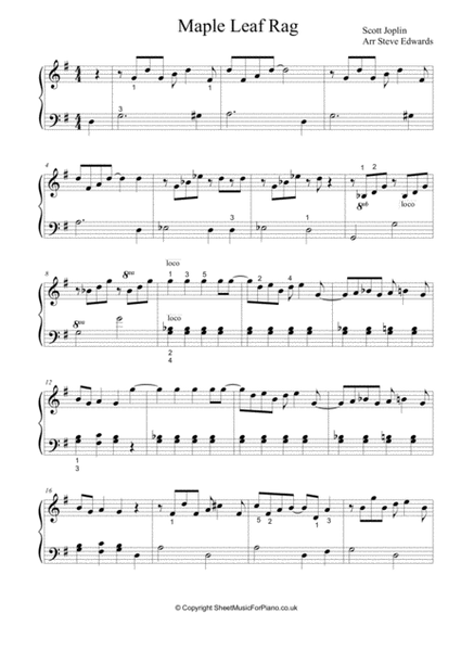 Maple Leaf Rag - Scott Joplin - Easy Piano Solo image number null
