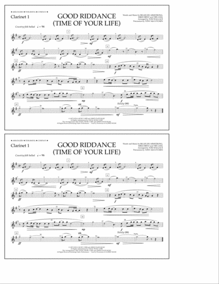 Good Riddance (Time of Your Life) - Clarinet 1 Marching Band scores gallery preview page 1