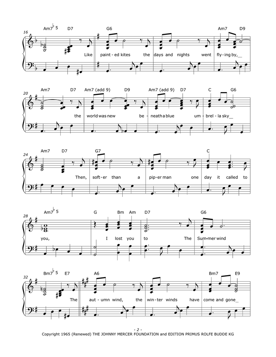 Summer Wind Piano, Vocal scores gallery preview page 2