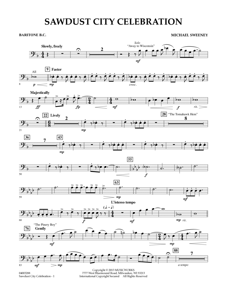 Sawdust City Celebration - Baritone B.C. Concert Band scores gallery preview page 1