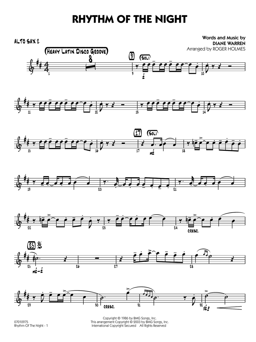 Rhythm of the Night (arr. Roger Holmes) - Alto Sax 2 Jazz Ensemble scores gallery preview page 1