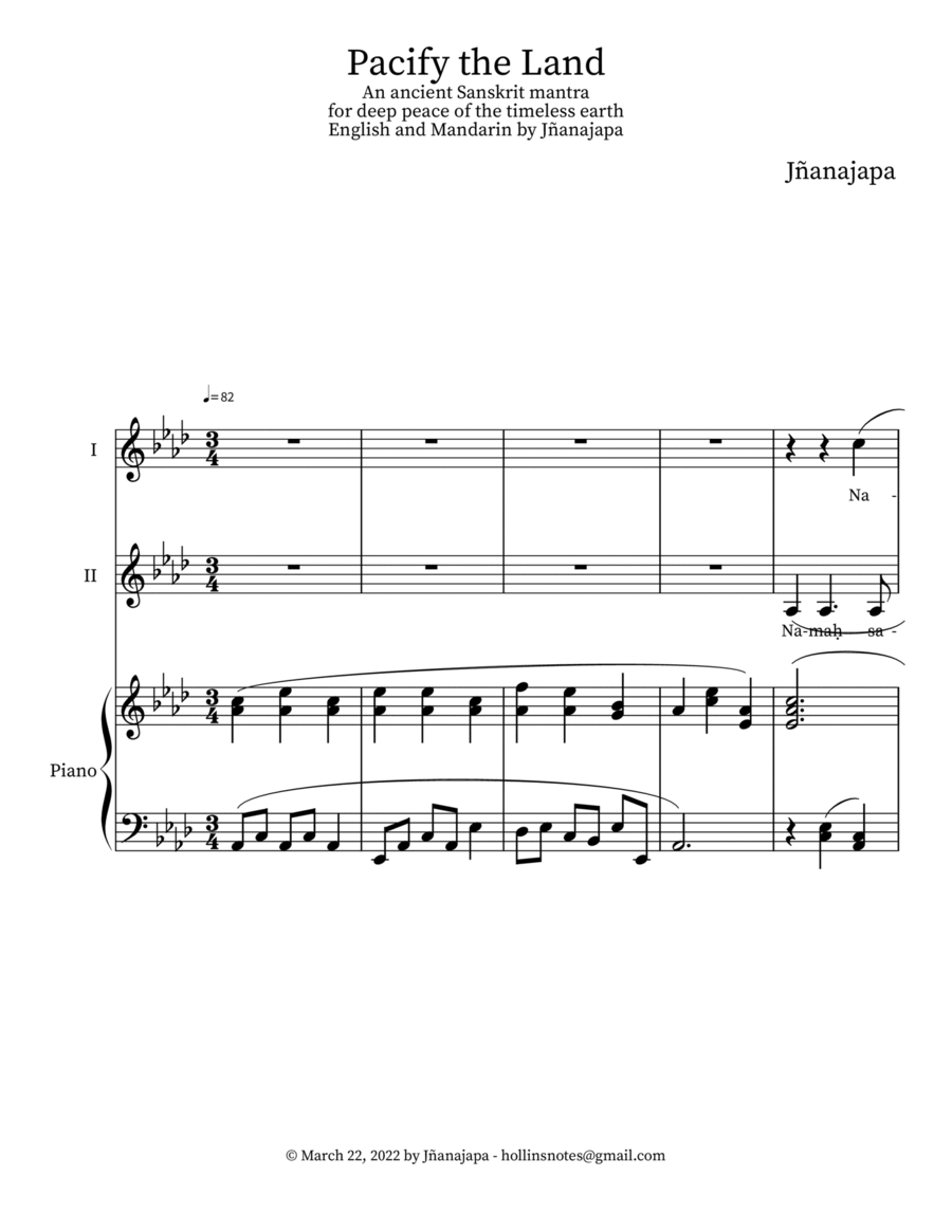 Pacify the Land Mantra - 2 part voice and piano SA scores gallery preview page 1