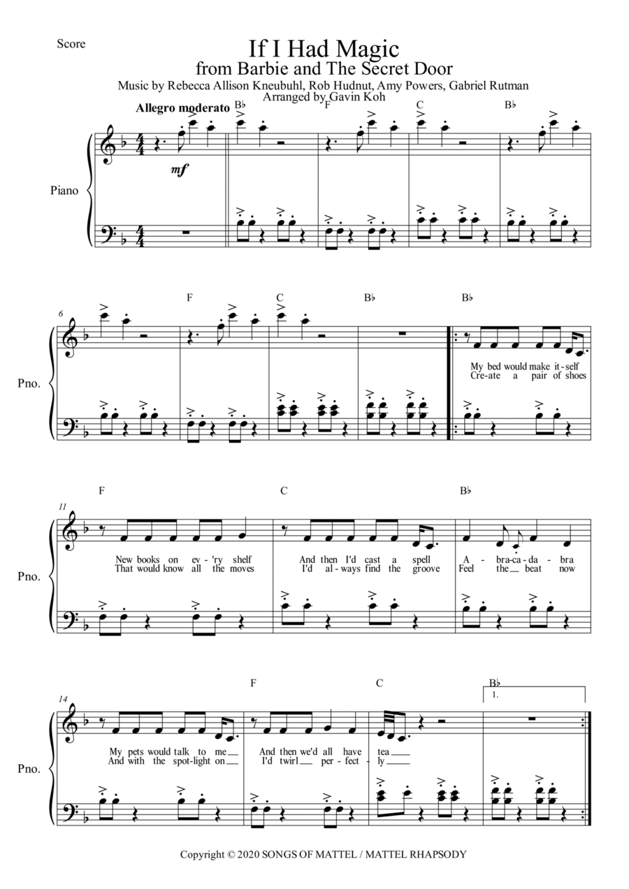 Barbie And The Secret Door Voice Digital Sheet Music Sheet Music Plus